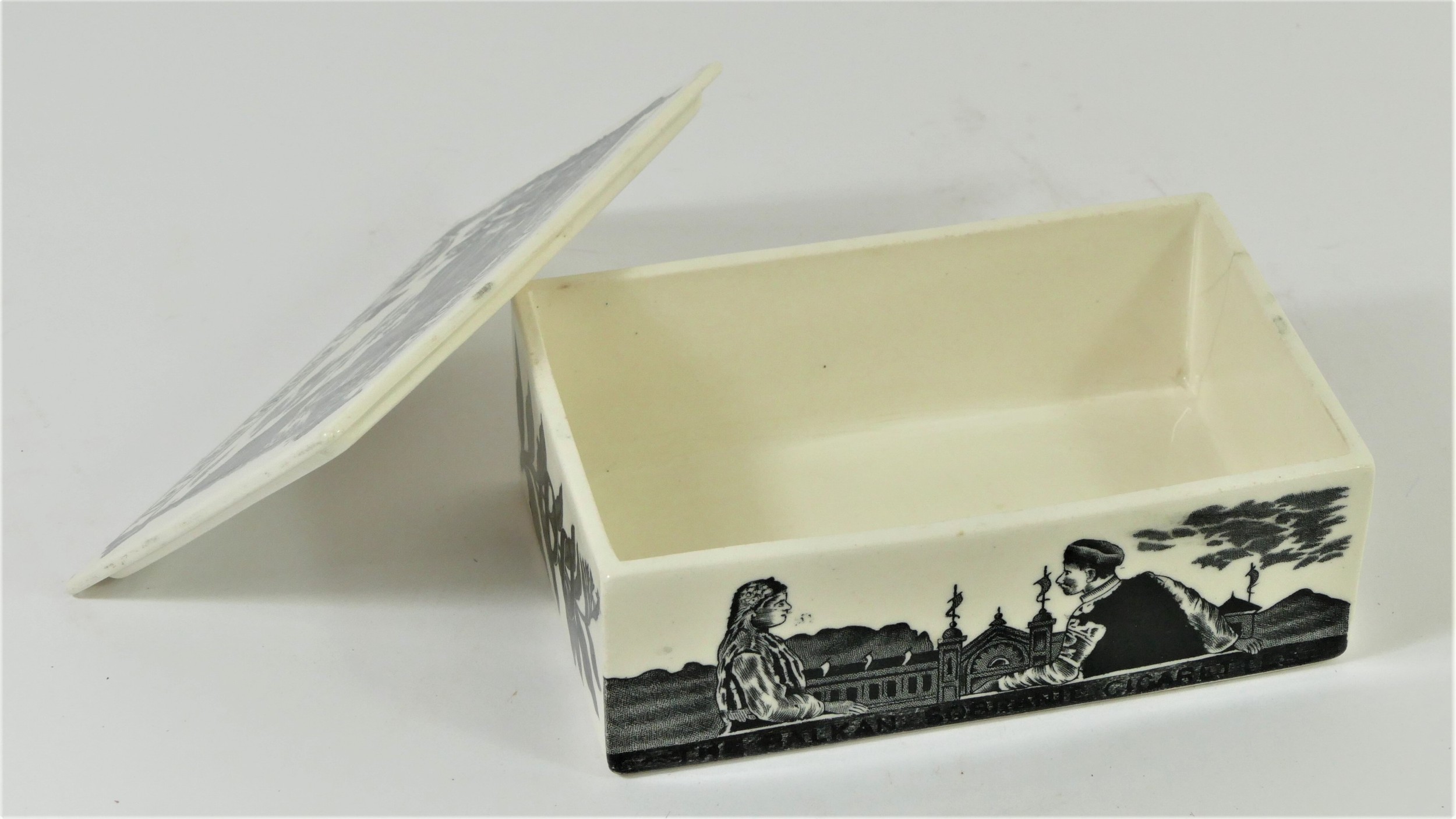 Balkan Sobranie ceramic cigarette box, early 20th Century, of rectangular shape with cover, - Image 5 of 5