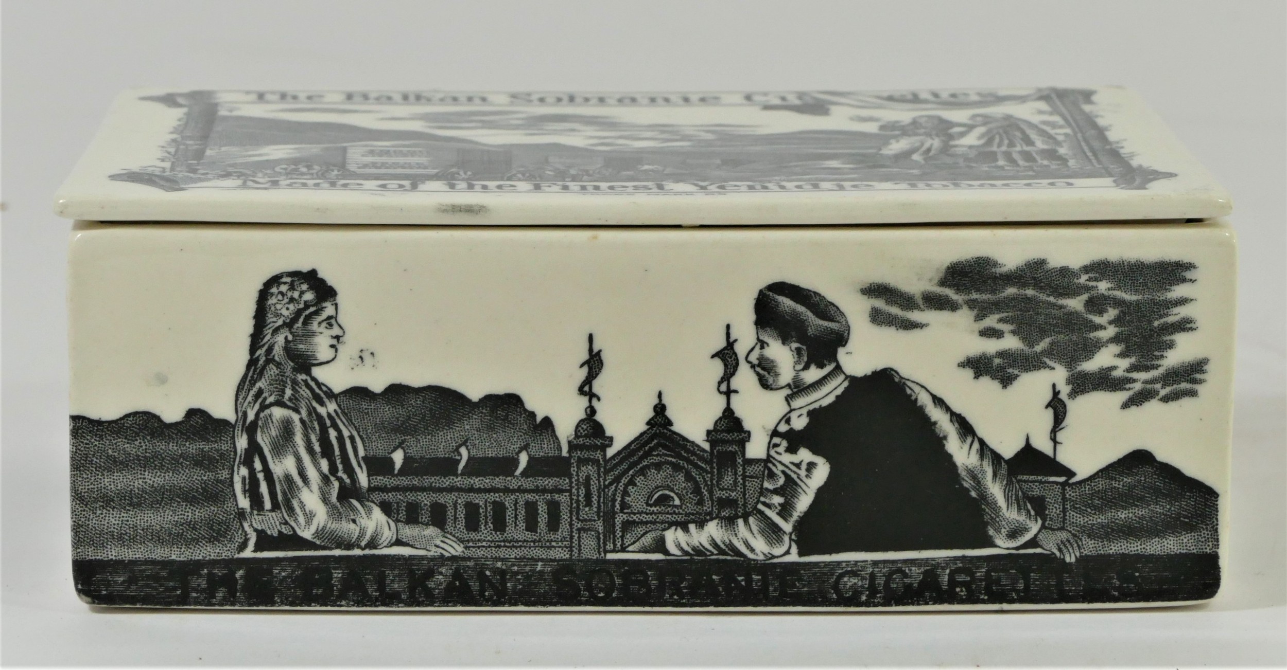 Balkan Sobranie ceramic cigarette box, early 20th Century, of rectangular shape with cover, - Image 2 of 5