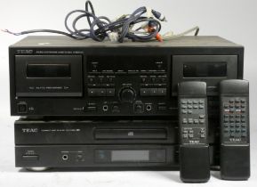 A Teac W-890R Mk II cassette deck double auto reverse with remote, together with a Teac CD P1260