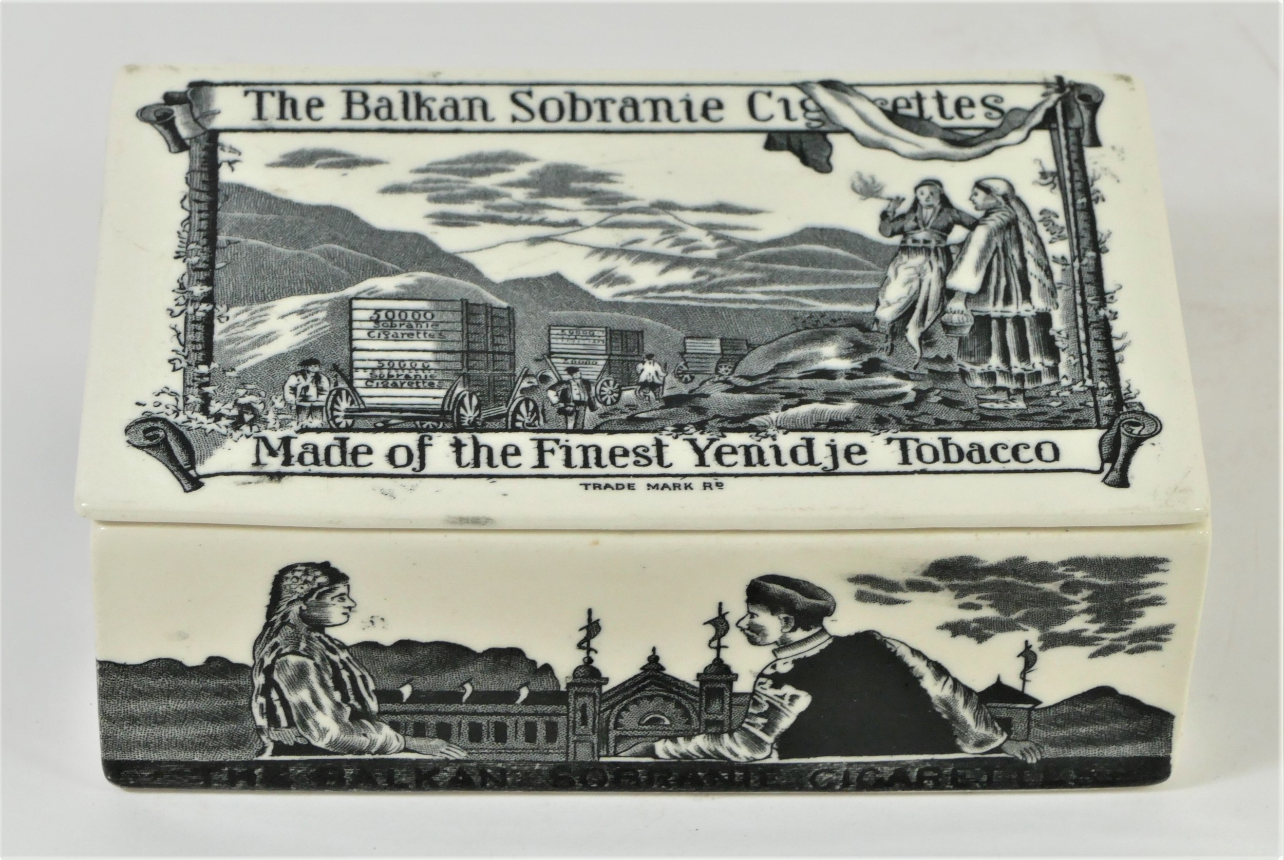 Balkan Sobranie ceramic cigarette box, early 20th Century, of rectangular shape with cover,