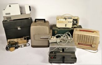 A collection of vintage tech, to include projectors, gramophone spares, mains units, slides,