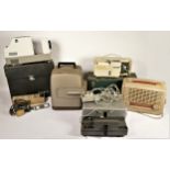 A collection of vintage tech, to include projectors, gramophone spares, mains units, slides,