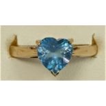 A 9ct gold blue topaz heart shape ring, 8 x 8mm, N, 2.4gm