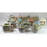 A collection of sixteen Staffordshire commemorative teapots by Sadler, to include Historical Series,
