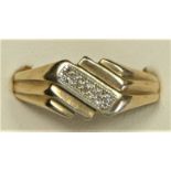 A 9ct gold and diamond set panel ring, U, 2 gm