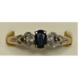 A 9ct gold sapphire and diamond dress ring, U, 2.2gm