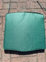 Thirty six garden seat cushions, green, foam, approximately 50cm x 50cm, new old stock, sold as seen