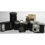 A Fujica STX-1 35mm film camera, with a 50mm f1.9 lens, an Hanimex 35mm-200mm f3.8-f5.3 lens, an