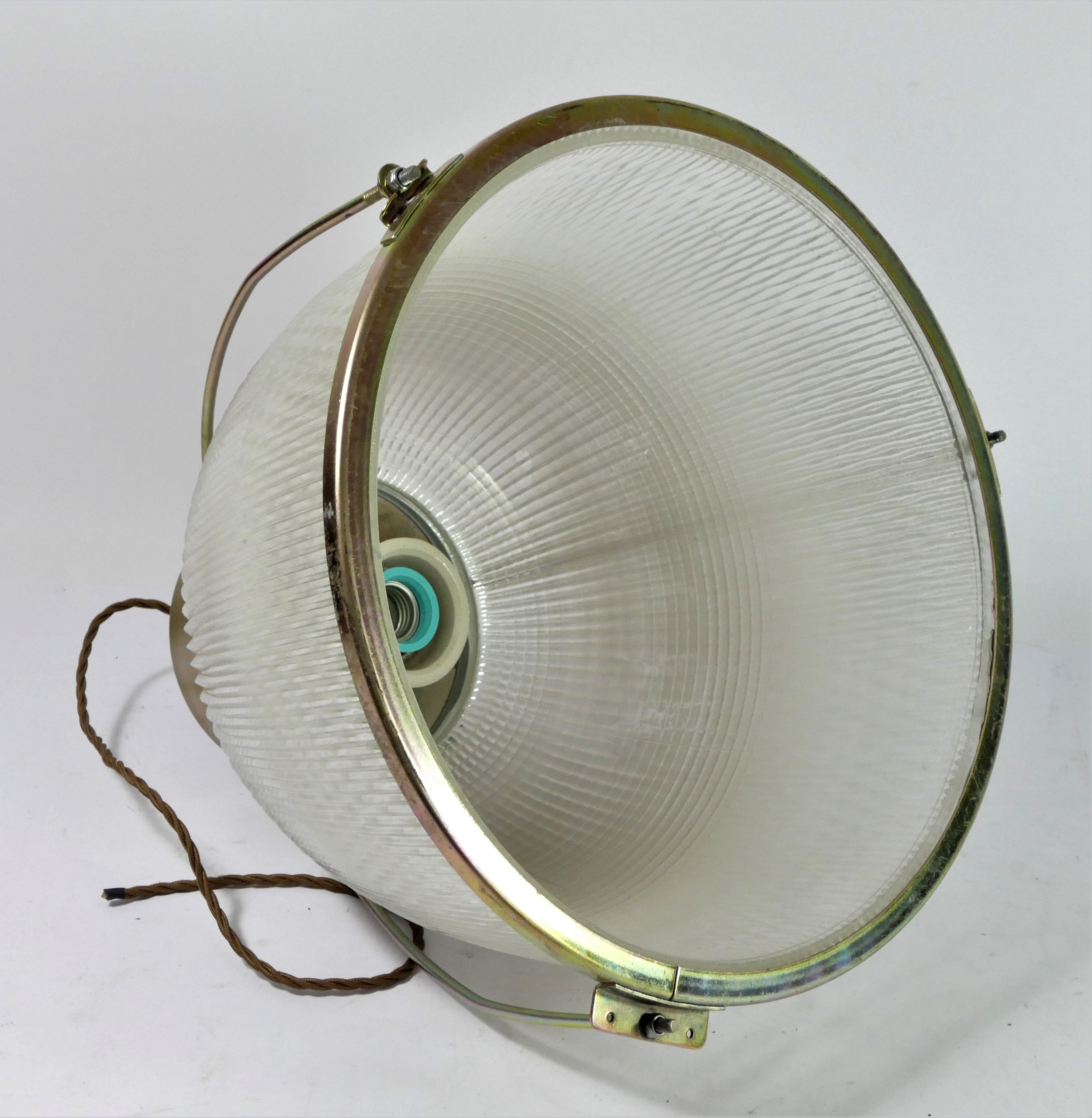 A 1970s Metpro hanging lamp, bauhaus style with lens effect fresnel textured glass shade, having new - Image 3 of 3