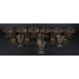 A collection of mid 20th Century glassware, gold banded with hand painted floral decoration, to