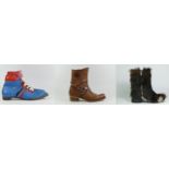A pair of size 8 or 9 brown leather flat toe boots, A pair of size 8 or 9 Souki fur boots with