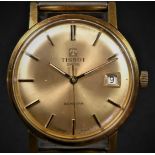 Tissot Seastar, a gold plated manual wind date gentleman's wristwatch, 33mm