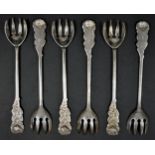 A 0.800 standard set of six cast pickle forks, 88gm