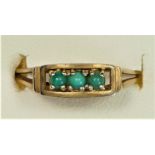 A 9ct gold and three turquoise ring, O 1/2, 1.7gm