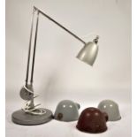 A Padrill of London anglepoise lamp c1930s, together with three enamelled Crompton lamp shades. (4)