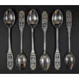 A 0.830 standard silver set of six filigree tea spoons, 77gm