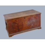 A late 18th/early 19th century New England grain painted pine lidded trunk, bead edge, original,