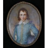 After Gainsborough, The Blue Boy, a portrait miniature, oil on ivorine, bears a signature, 8.5 x 6.