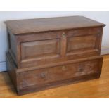 A late 18th-century Welsh coffer Bach, rectangular lid with moulded edge, wrought metal hinges,