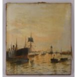 Edward Henry Eugene Fletcher (1857-1945), Tug boats on the Thames, oil on canvas, signed, 25 x 31cm,