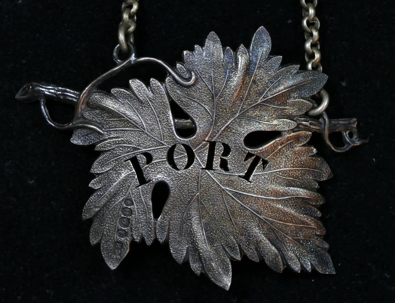 A George IV silver PORT label, by Charles Boyton, London 1828, in the form of a vine leaf, 8 x 6cm - Image 2 of 3