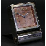 Jaeger Travel Clock, Switzerland, mid-20th century, the copper dial with luminous Arabic numerals,