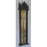 A Victorian Admiral Fitzroy mahogany barometer, with two vernier gauges, fretwork surmount, 113cm