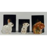 Three Royal Crown Derby paperweights, 'Snowy Rabbit', gold stopper, special edition for 2002, '