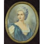 A 19th century style portrait miniature, depicting a lady with jewellery, oil on ivorine, velvet