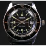 Reflex, a stainless steel manual wind date divers wristwatch, black dial with rotating bezel, 23