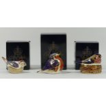 Three Royal Crown Derby paperweights 'Red Robin', gold stopper,'PW Firecrest', gold stopper and '