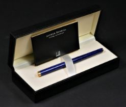 A Dunhill Gemline blue marble lacquer fountain pen, with 14K gold nib, box and booklet No Box