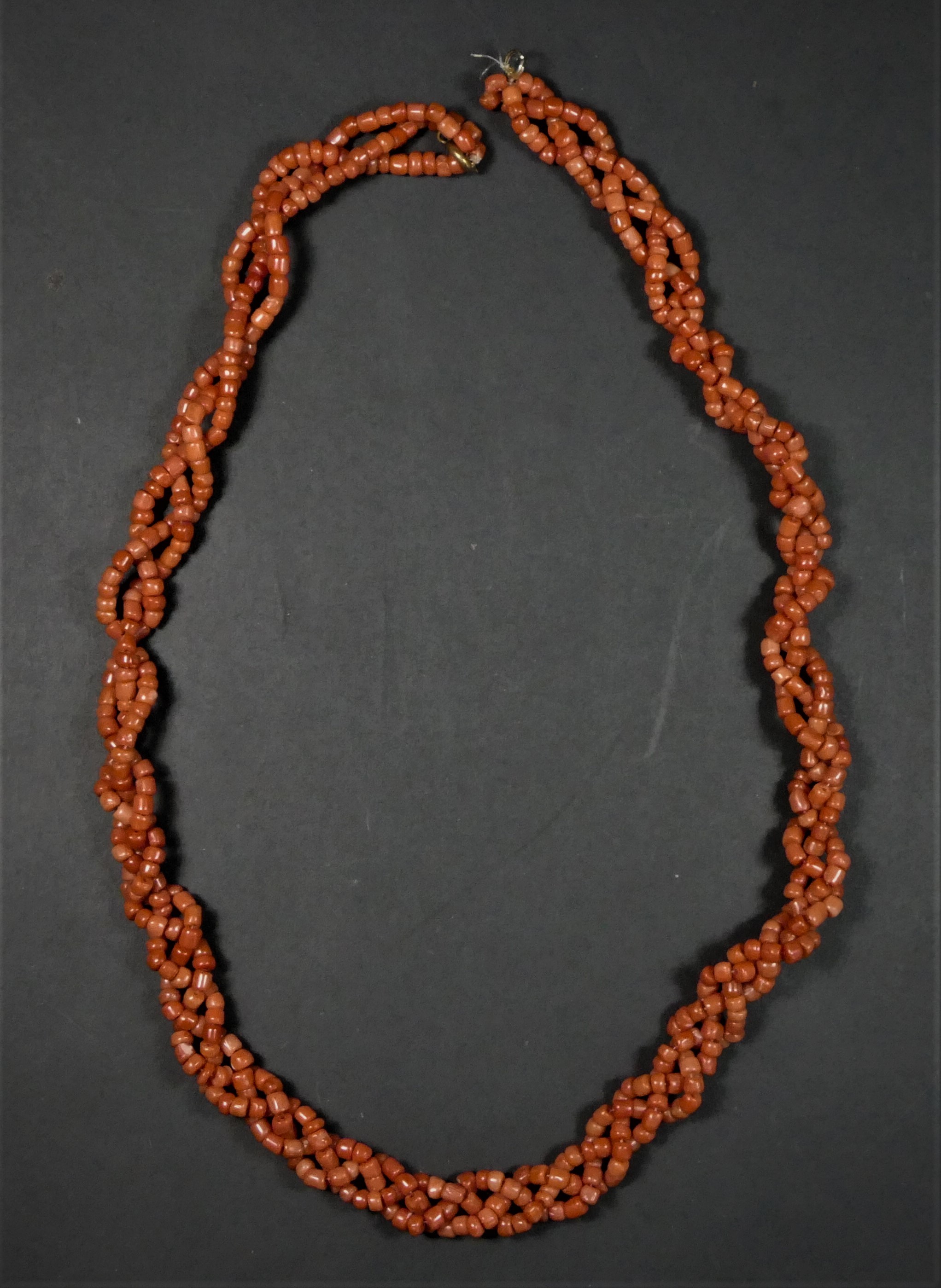 A Victorian rope twist coral bead necklace, beads approximately 3mm each, 52cm - Image 2 of 2