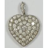 A diamond set heart pendant, pave set with 43 brilliant cut stones, approximate weight 3.40cts,