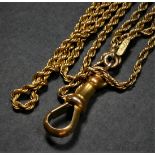 A Victorian 9ct gold rope twist long chain, tab JM 9C and clip JM 9C144 cm overall, 15.5gm