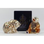 Two Royal Crown Derby paperweights, 'Honeybear', silver stopper (boxed) and 'Polar Bear', silver
