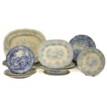 A collection of early 19th century predominantly Yorkshire, blue and white transfer printed