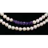 A freshwater pearl and faceted amethyst bead necklace, beads 4 - 5mm, 115cm