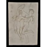 A 19th century style reconstituted marble relief plaque, depicting two ladies dancing, inset
