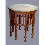 An Arts and Crafts mahogany octagonal occasional table, with hammered copper insert, 50 x 56cm.