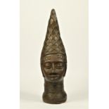 A bronze Benin head sculpture, depicting Iyoba Idia, the Queen Mother, 34cm.