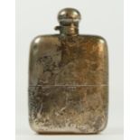 A silver two piece arched hip flask, Sheffield 1922, with bayonet twist cap and pull off base, 14
