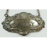 A George IV silver SHERRY label, by John Angel London 1826, numbered 29, with fruit, shell and