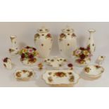 Royal Albert (Old Country Roses) occasional pieces including two lidded vases, five floral