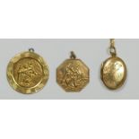 Two 9ct gold St. Christopher's 7.1gm and a 9ct gold locket on chain