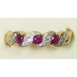 A 9ct gold ruby and diamond twist ring, M, 3.3gm