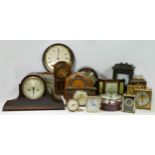 A collection of mantel clocks and wall clocks, having both manual wind & quartz movements. (6)