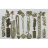 Three silver ingot pendants, four silver curb link bracelets, two silver chains and other silver