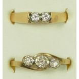 A 9ct gold and two brilliant cut diamond ring, N and a 9ct gold three stone diamond ring, O, 3.7gm
