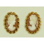 A pair of 9ct gold and shell cameo ear studs, 15 x 10mm, 2.9gm